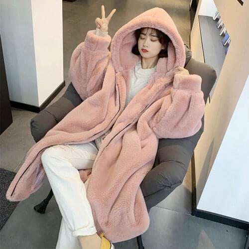 Oversized faux fur coat women winter coat women thick warm plush coat ladies big hooded faux fur jacket female pink teddy coat