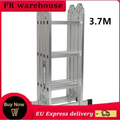3.7M Portable Multifunctional folding ladder Aluminum Ladder Folding 12-step Ladder Household Straight Ladders Workers use HWC