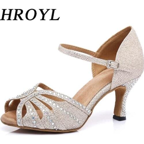 Professional Dancing Shoes For Women Shiny Rhinestones Latin Ballroom Dance Shoes Salsa Tango Dancing Sandals HROYL
