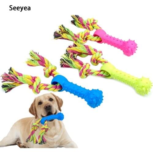 Rubber Dog Chew Toy For Dog Interactive Play Toothbrush Cleaning Puppy Pets Toy Bite Molar Rope For Samll Medium Animals Seeyea