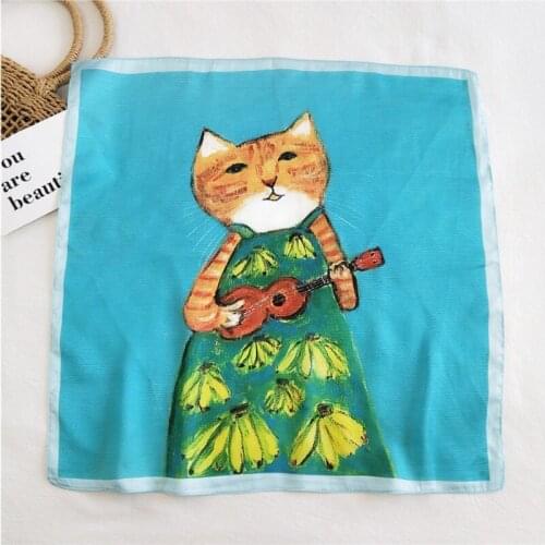 Luxury Brand Children Girls 50cm Cartoon Printed Satin Bandana Small Square Scarves For Hair Bag Headband Cute Neck Accessories