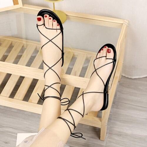 Roman Shoes 2021 Summer Style Lace-up Women Sandals Net Red Beach Shoes Travel Single Shoes New Lace-up Rope Women Sandals