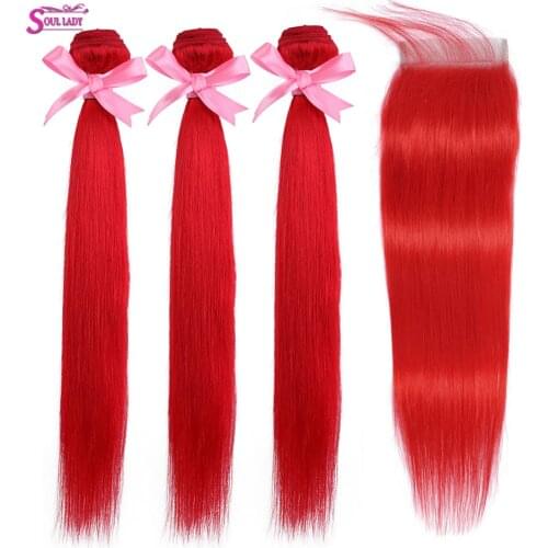 Soul Lady Red Bundles With Closure Brazilian Straight Hair Bundles With Closure Remy Red Bundles With Closure With Baby Hair