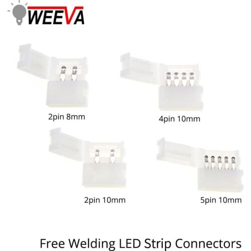 LED Strip 5PCS Connectors 2pin 4pin 5pin 8mm 10mm Free Welding For SMD 3528 2835 Strip Quick Splitter Right Angle Corner Connect