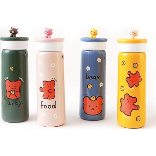 440ml Cute Bear Vacuum Flask Stainless Steel Thermos Bottle Leak-Proof Travel Coffee Cup Vacuum Thermal Flask Thermo Bottle