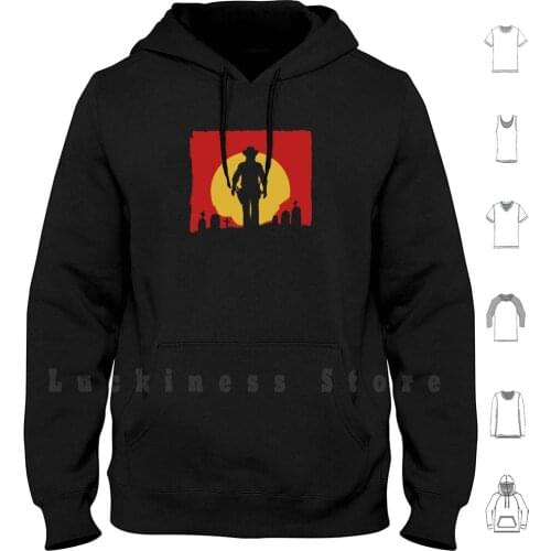 Redemption Hoodie Long Sleeve Redemption Red John Sunset Shadow Black Dead Grave Graveyard Gaming Cowboy Western Gun