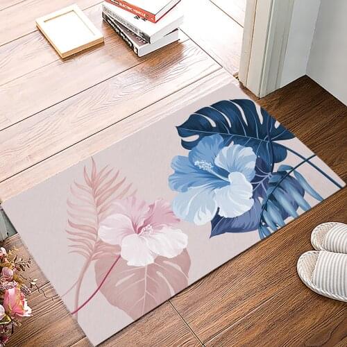 Tropical Leaves Hibiscus Flower Doormat for Entrance Door Bathroom Hallway Non-Slip Rugs Home Decor Kitchen Mats