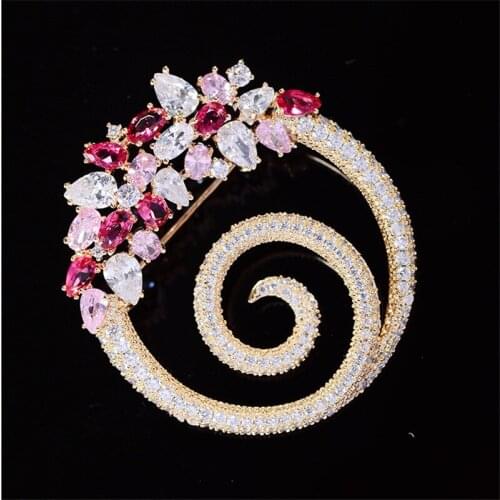 Korean Fashion Crystal Corsage Brand Designer Luxury Wedding Party Brooches Pins Jewelry Gold-Plated Colorful Circle Brooch