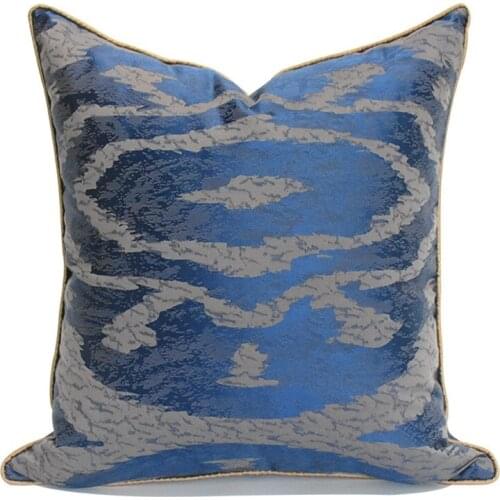 High Precision Embroidery Blue Wave Sofa Decorative Pillows Simple Modern Jacquard Cushion Cover Geometric Abstract Pillowcase