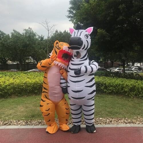 Adult Cosplay Zebra Tiger Inflatable Cosplay Costume For Man Women Halloween Party Role Play Disfraz Christmas Funny Outfit