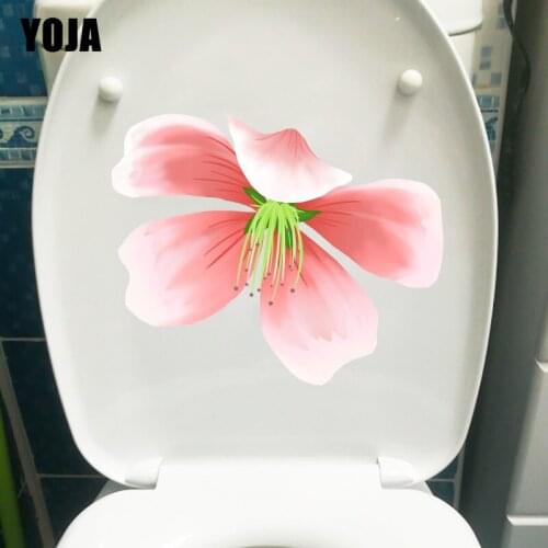 YOJA 21.1*17.4CM Pink Blooming Flowers Bathroom Decor Toilet Seat Stickers Home Room Wall Decal T1-1025