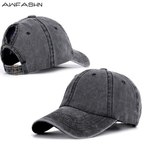New Women Ponytail Baseball Cap Female Retro Snapback Hat Washed Cotton Vintage Hats Spring Summer Outdoor Solid Gorras Bone