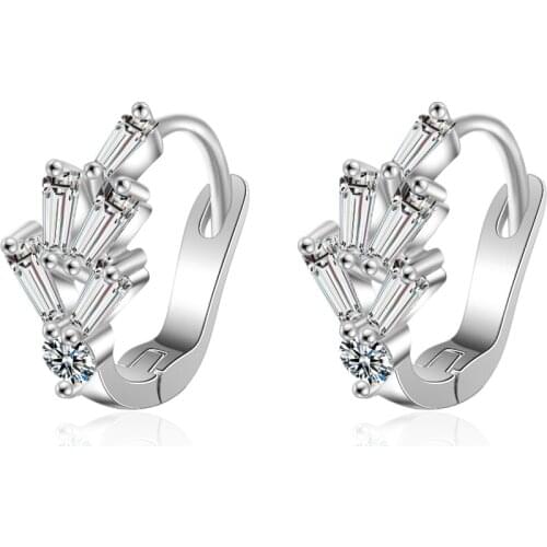 Glitter Bling Round Simple Flower Cubic Zirconia 925 Sterling Silver Hoop Earrings For Women Korean Jewelry Wholesale Gifts