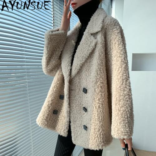 AYUNSUE Short Real Sheep Shearling Coat Female Winter 2021 Casual Korean Wool Jackets Womens Fur Coats Casaco Feminino Gxy431