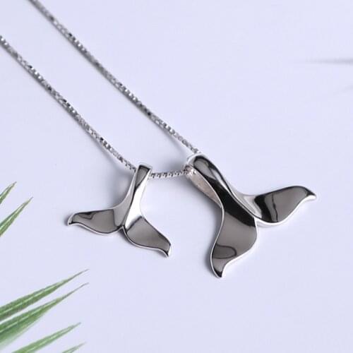 Dingxu Sterling Silver Whale Tail Pendant Boho Necklace for Women Dolphin Fishtail Choker Mermaid Silver Jewelry Accessories