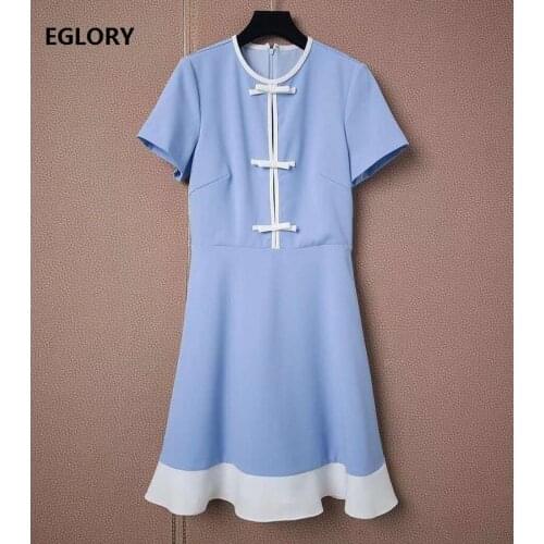 New 2021 Spring Summer Dress High Quality Women Bow Deco Hollow Out Sexy Short Sleeve Black Blue Elegant Dress Sweet Cute Ladies