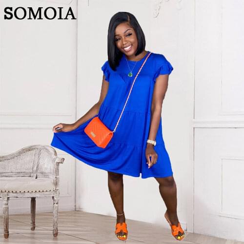 Fashion Summer Womens Clothing Sexy Round Neck Wooden Ears Personality Ruffle Skirt Casual Solid Color Loose Dress Dropshipping