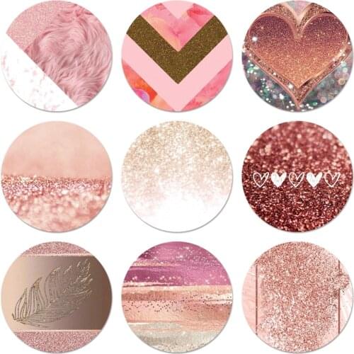 Rose Gold Pink Glitter Pattern Icons Pins Badge Decoration Brooches Metal Badges For Backpack Decoration 58mm