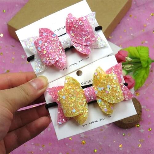 1PCS Lovely Two Colors Sequin Girls Elastic Hair Bands Bows Child Hair Tie Knot Creativity Handmade Hair Accessories For Kids