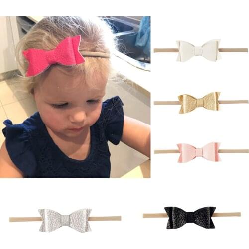 1Pc Baby Leather Head Bands Lovely Solid Butterfly Hair Bands For Newborn Baby Girls Handmade Soft Elastic Hair Bows Accessories