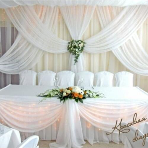 10ft x 20ft Clear White Wedding Backdrop with lovely swags stage curtain decoration
