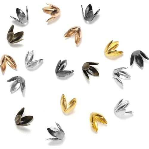 100pcs/lot Gold Color Flower Metal Petal Bead Caps Four Leaves Bead Cups For Jewelry Making