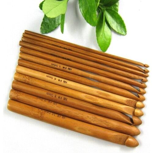 12 Pcs Sweater Knitting Circular Bamboo Handle Crochet Hooks Smooth Weave Craft Needle 12 Size