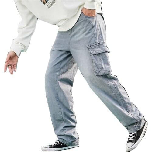 2020 light blue loose jeans side pockets hip-hop designer loose styles and sizes 30-46