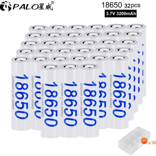 32pcs 18650 NEW PALO 100% Original 18650 3200mah battery INR18650 High power discharge Rechargeable battery for Flashlight lamp