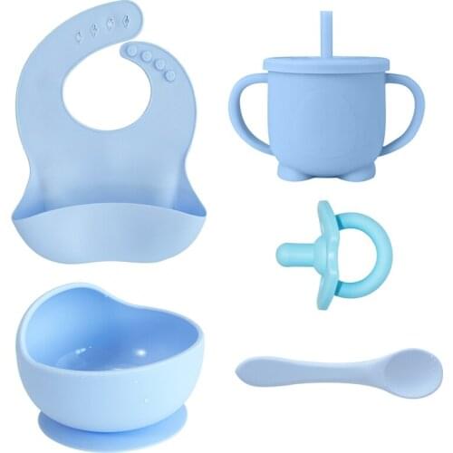 5pc/set Baby Feeding Silicone Bowl Spoon Kids Tableware For Newborn Care Pacifier Waterproof Silicone Bibs Infant Sets Plates
