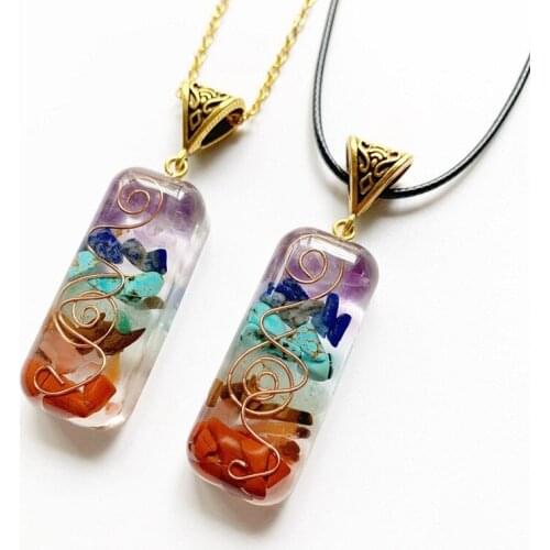 6PCS Orgonite Chips Natural Stone Chakra Pendant Charm Necklace Pendulum Amulet Reiki Healing Energy Crystal Orgone Jewelry