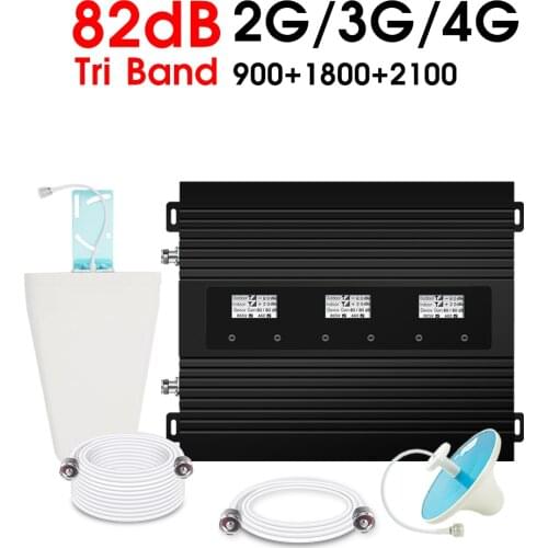 ATNJ 2G 3G 4G Tri-Band Signal Repeater GSM 900 LTE 1800 WCDMA 2100 MHz Cellphone Signal Booster 82dB Gain Amplifier LCD Dispaly