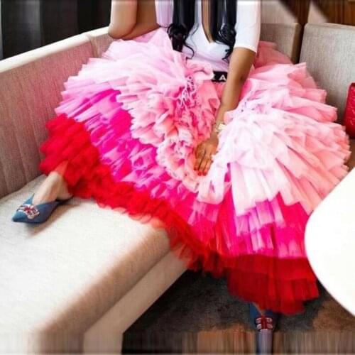 Ball Gown Gradient Tulle Skirts For Women High Waist Layered Colorful Faldas Saia Bohemia Birthday Skirt For Photo Shoot