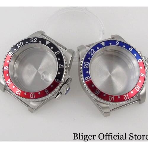 BLIGER Diver SUB 40mm Watch Case fit NH35A NH36A Alloy Insert Sapphire Crystal Silver Color Screwdown Crown