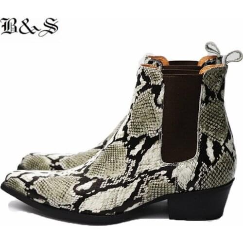 Black& Street New Designer Handmade luxury pionted toe Wedge Chelsea Boots 5cm heel serpentine Slip On Dress Boots