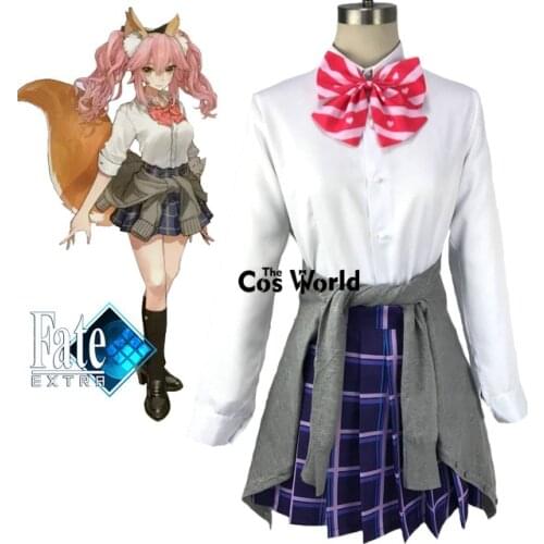 Fate EXTELLA CCC FGO Fate Grand Order Tamamo no Mae Maid JK School Uniform Shirt Cardigan Dress Anime Cosplay Costumes