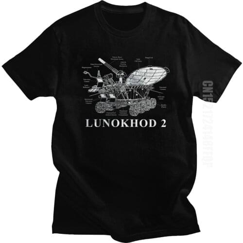 USSR CCCP Lunokhod 2 T Shirt for Men Pure Cotton Urban T-shirt O-neck Soviet Union Moon Explore Tee Tops Apparel Plus Size