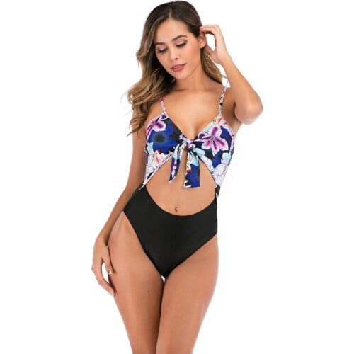Deep v one piece swimsuit String monokini Sexy High cut Bikini Push up swimwear knot front one-piece suits swim suit