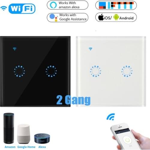 Intelligent WIFI Glass Panel Switch EU/US Standard 220V LED Light Lamp Touch Switch APP Remote Control 2gang Smart WIFI Switch