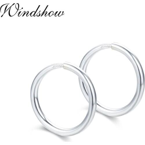 Real 990 Sterling Silver Circle Loop Slim Small Endless Round Hoop Huggie Earrings for Women Girls Kids Children Jewelry Aros