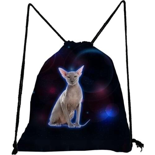 Cool Black Cat Drawstring Bag Animal Printed Unisex Backpack Reusable Women Storage Bag Child Book Bag Eco Friendly Shoe Pocket