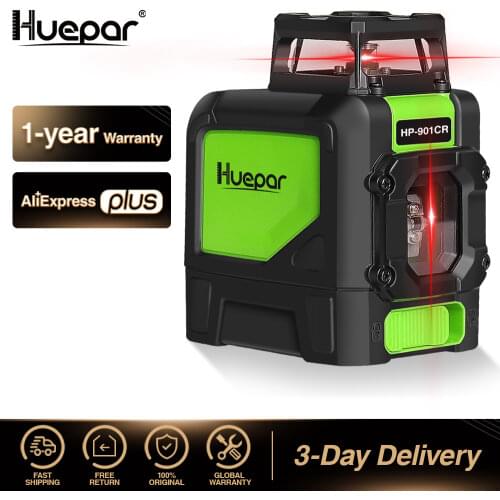 Huepar 5 Lines 3D Cross Line Laser Level Red Beam Vertical Horizontal Lasers 360 Rotary Self-leveling Professional Leveling Tool