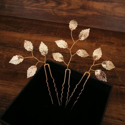 Women U-shaped Pin Metal Barrette Clip Hairpins Handmade Gold Leaf Bridal Hair Accessories DIY Wedding Hairstyle Design Tools