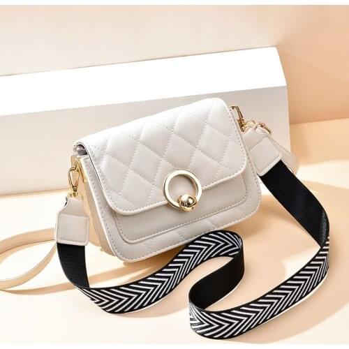 Fashion Flap Plaid Small Bags for Women 2021 New Wide Strap Leather Crossbody Shoulder Bag Female Luxury Purses and Handbags