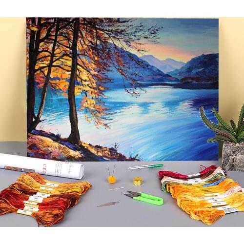 Landscape Silence Printed Fabric 11CT Cross Stitch Set Embroidery DMC Threads Handmade Handiwork Needlework Handicraft Magic