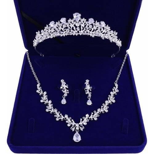 Zricon Bride Jewelry Set Rhinestone Cubic Zircon Wedding Crown Necklace Set Bridal Wedding Jewelry Hair Accessories Sets CL29