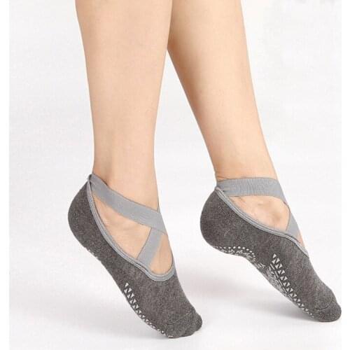 Cross Lace Dance Socks for Women Ladies Girl Professional Non-slip Woman Pure Cotton Terry Bottom Warm Indoor Sports Floor Socks