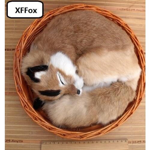 New real life sleeping fox model plastic&furs simulation natural colour fox doll in a basket gift about 28x28cm xf1797