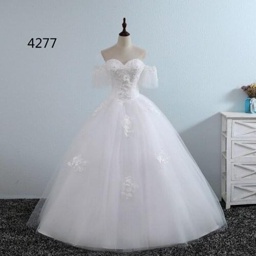 Slim-Line Strapless Floor Length A-Line Hot Sale Sweetheart Short Sleeves Noiva Casamento Applique Lace Up Back Bridal Dress