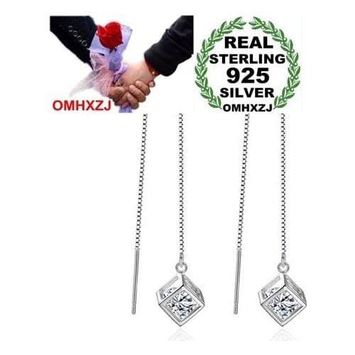 OMHXZJ Wholesale Fashion simple magic cube kpop 925 Sterling Silver Tassel pendant drop Long Ear Line Earrings For Women YS148